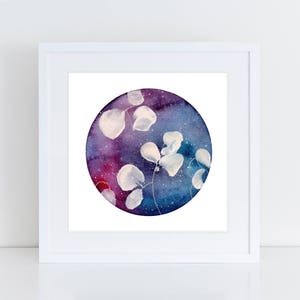Stampa artistica di pittura ad acquerello celeste Sfera celeste Stelle dell'acquerello Fiori celesti Stampa dell'universo dell'acquerello Esprimi un desiderio