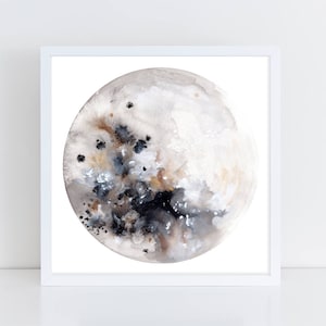 Silver Moon Print Full Moon Poster Art Wall Decor Watercolor Painting Print Bedroom Decor Bohemian Celestial Moon Gift CreativeIngrid image 1