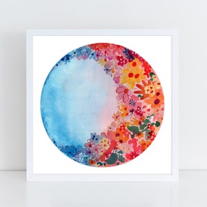 Sweet Moon Flower Print | Watercolor Print Moon Wall Art for Bedroom | Circle Art Celestial Watercolor by CreativeIngrid