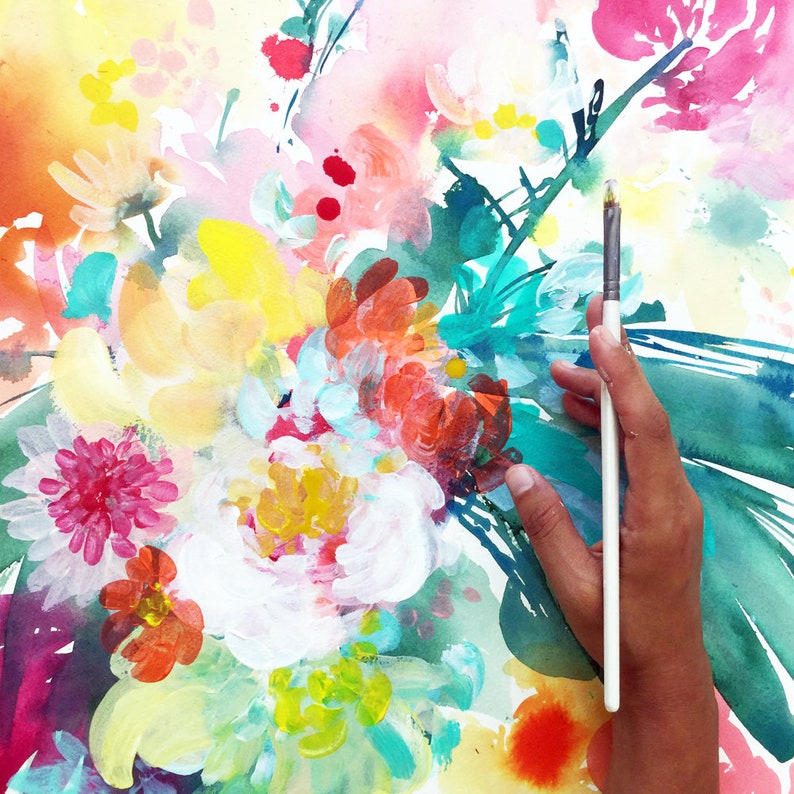 Floral Bouquet Wall Art for Living Room Modern Flower Watercolor Print Peonies Painting Art CreativeIngrid Wild Bouquet Flower Art Print