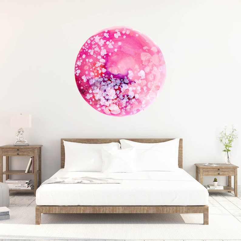 Wall Decal Bedroom Decor Boho Decor Nursery Wall Art Watercolor Flowers Wall Sticker Vinyl Decal Pink Home Decor Pink Moon Decal Moon Art