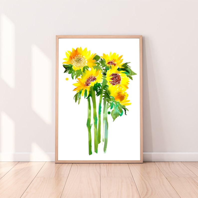 Sunflowers, Art Print Large Watercolor Painting Yellow Sunflowers Summer Wall Art Sunflowers Gift Botanical Room Decor CreativeIngrid 