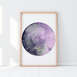 Silver Pink Moon, Watercolor Moon Gray Pink Purple Celestial Print Moon Artwork by CreativeIngrid July Moon Thunder Moon Buck Moon Art Print image 2