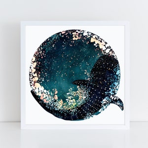 Whale Shark New Moon Art Print Under the Sea Watercolor Animal Ocean Lover Beach Decor Wall Art Underwater Blue Decor by CreativeIngrid image 2