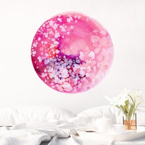 Pink Wall Decal Moon Boho Bedroom Nursery Wall Art Cherry Blossom Inspired Decor Wall Sticker Soft Pink Moon Decal Art by CreativeIngrid image 2