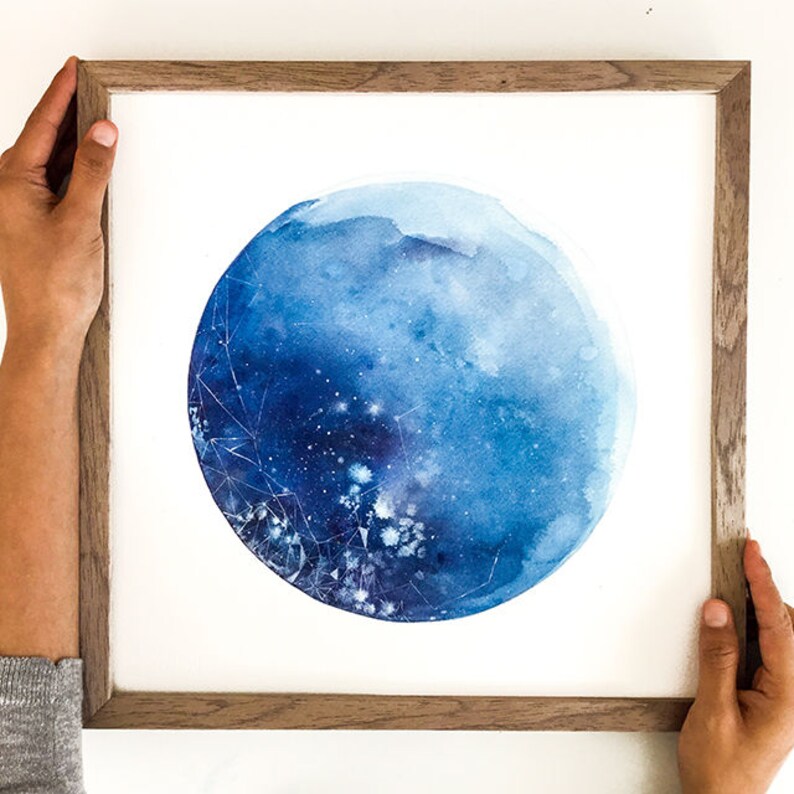 Blue Moon, Wall Art Full Moon. Moon Poster. Moon Print. Full Moon Prints. Gift for her. Starry Sky Art Print. Lunar Poster. CreativeIngrid image 3