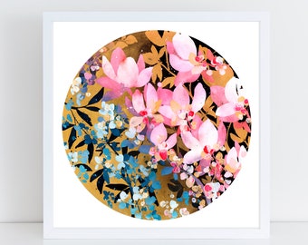 Stampa artistica di magnolie al crepuscolo/incantevole fiore ad acquerello simboleggia la crescita spirituale, l'arte dell'illuminazione per lo studio di yoga di CreativeIngrid