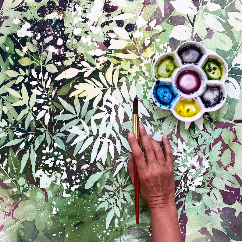 Green Garden Foliage Print Abstract Green Leaf Art Greenery Etsy