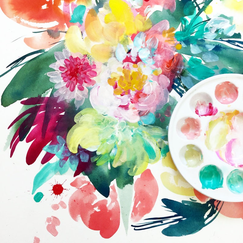 Floral Bouquet Wall Art for Living Room Modern Flower Watercolor Print Peonies Painting Art CreativeIngrid Wild Bouquet Flower Art Print
