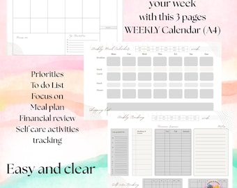 Weekly planner, weekly digital calendar, digital planner, printable weekly planner