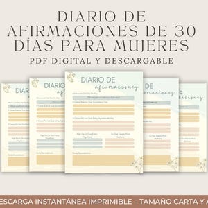 Diario de Afirmaciones para Mujeres – 30 Días de Crecimiento Personal Digital e Imprimible - 30-Day Affirmation Journal for Women - Spanish