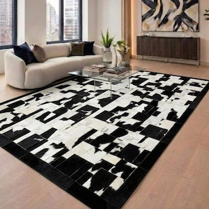 Patchwork Cowhide Rug, Natural Tones, Random patchwork Pattern, Ethically Sourced