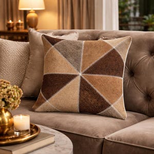 Natural Hair-On Cowhide Pillow Cover, Beige Triangular, Rustic Decor