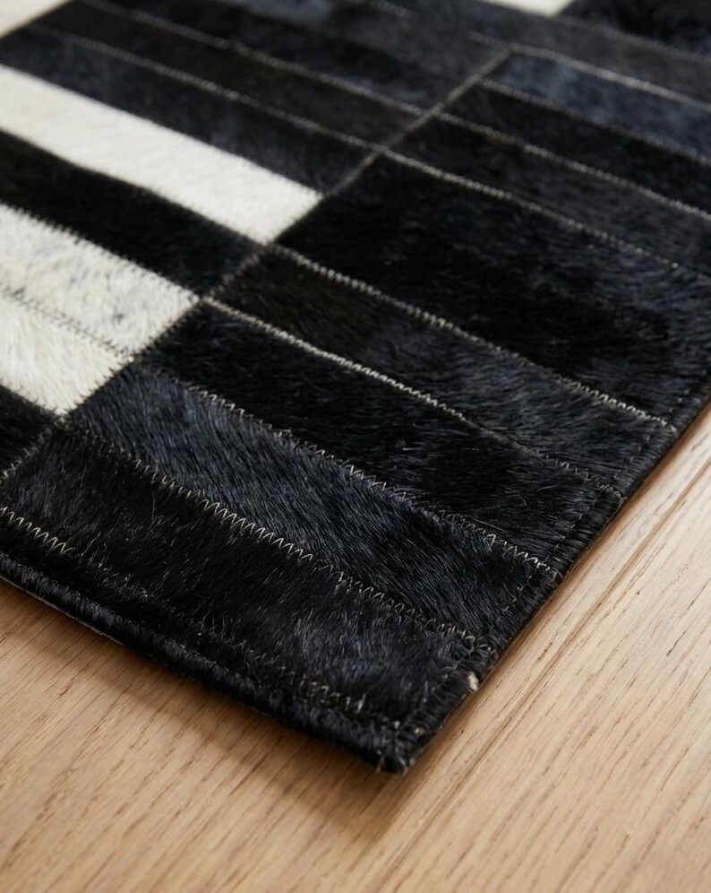 Rectangle Cowhide Rug Patchwork Cowhide Rug, Ivory Black, Ethically Sourced, Real Cow Skin - Etsy
