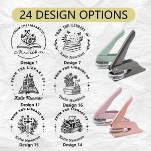 Custom BOOK EMBOSSER STAMP | Personalized Library Stamp | Choose from 24 Designs |Embosser, Wood or Self Inking | Ideal Gift for Book Lovers