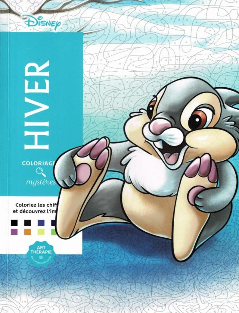 May include: A Disney coloring book featuring a cartoon rabbit. The cover has the word "HIVER" in large white letters on a teal background. The rabbit is gray, white, and tan with pink accents. The book is labeled "Coloriage Myst&egrave;res".