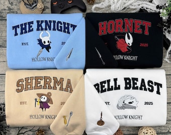 Custom Hollow Knight Embroidered Sweatshirt – Hand Embroidered Game Character Crewneck, Personalized Gamer Gift