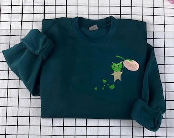 Green Korok Hahaha Embroidered Sweatshirt, Brown Korok Hoodie, Zelda Embroidered Sweatshirt or Hoodie with Text, Icon