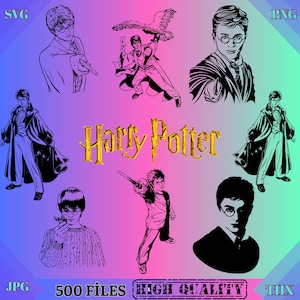 Ensemble SVG sorcier Harry | Fichiers de coupe magique pour Cricut et Silhouette | Designs PNG, EPS et DXF inspirés de Poudlard