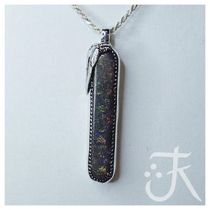 Handmade .999 Fine Silver Australian Boulder Opal Cabochon Pendant Necklace