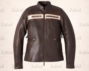 Women's H-D Brown Motorbike Handmade Cowhide Leather Jacket Gift For Him & Her Zahid Wears