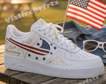 250-jähriges Jubiläums-Unabhängigkeitstag Air Force 1, Patriotische USA Custom Sneakers, Amerikanische Flagge AF1, Fourth Of Juli Schuhe