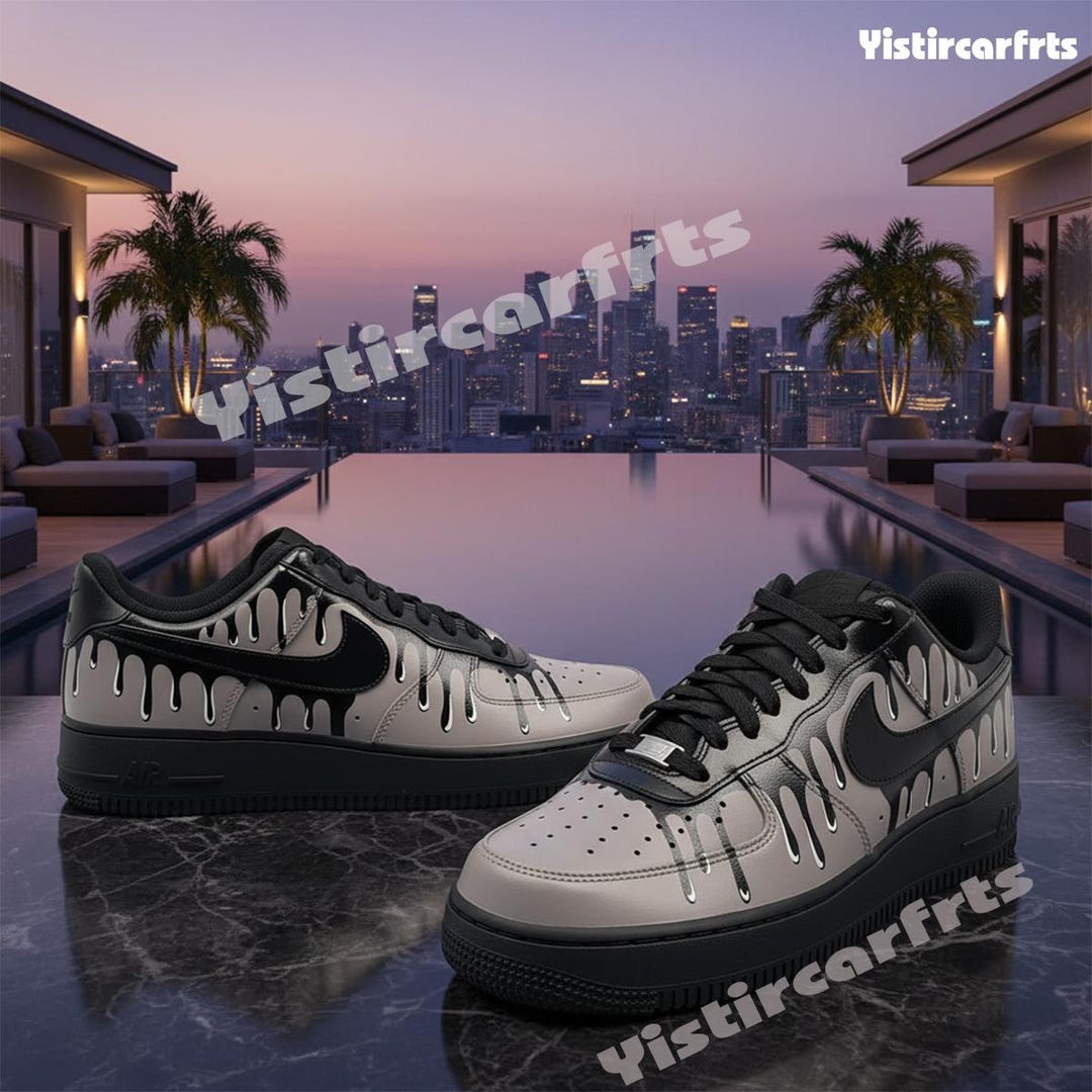 Custom Af1 Drip Chrome Drip Custom Air Force 1 Sneakers, Black Grey Monochrome AF1 ...