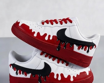 Custom Hand-Painted AF1 Sneakers, Red Drip Streetwear Shoes