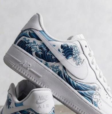Custom Hand Painted Wave AF1 Sneakers Mens 11 Streetwear Coastal Y2K Art Custom Hand Painted Waves Air Force 1 Shoes, Wearable Art  main image 3