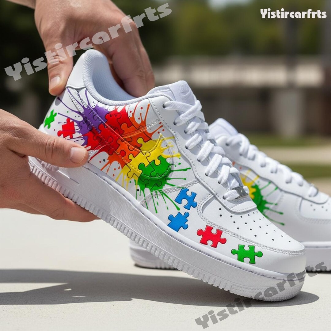 Custom Autism Puzzle Splatter Air Force 1, Hand Painted AF1 Sneakers ...