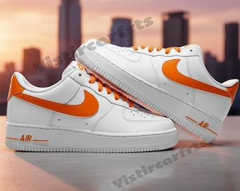 Handgeschilderde oranje swoosh Air Force 1-sneakers, aangepaste kleur Swoosh AF1, kindersneakers