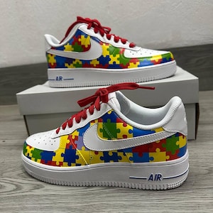 Hand Painted Autism Awareness AF1 Sneakers, Puzzle Art Shoes