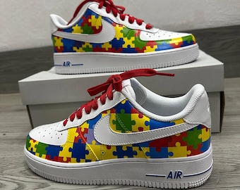 Hand Painted Autism Awareness AF1 Sneakers, Puzzle Art Shoes