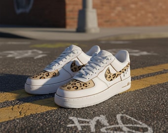 Custom Hand Painted Leopard Air Force 1 Sneakers, Personalized Leopard Swoosh Shoes