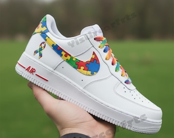 Hand Painted Autism Awareness AF1 Sneakers, Puzzle Art Shoes, Autism Mom