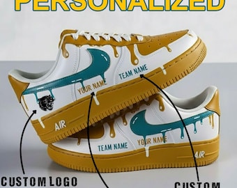 Custom hand-painted Air Force 1 Drip shoes: Personalized AF1s, custom team names.