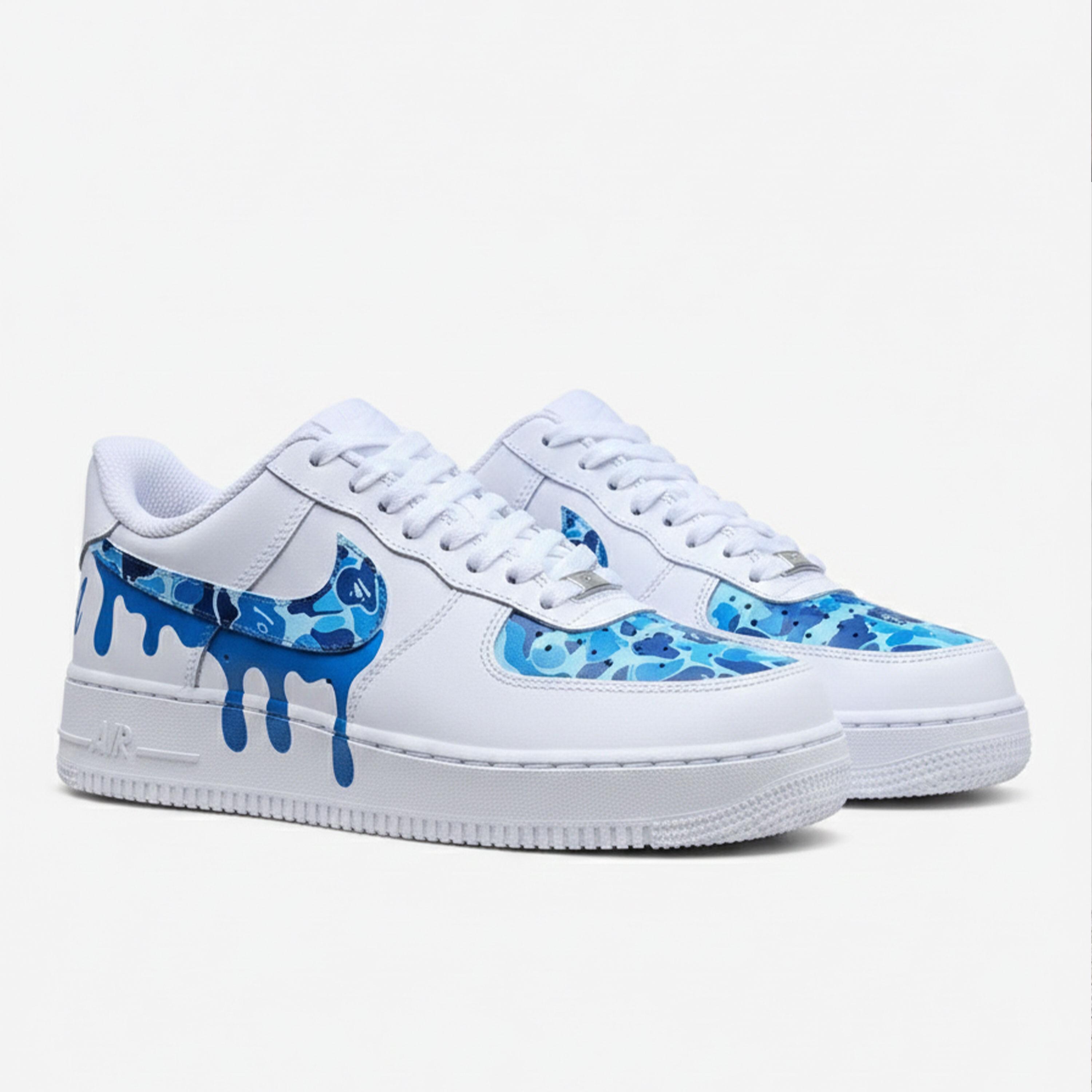 Hand Painted Blue Camo Drip Sneakers, Custom AF1, Sneakerhead Gift - Etsy