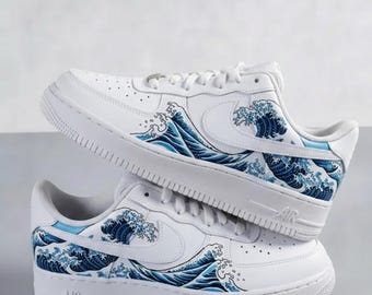 Aangepaste handgeschilderde Waves Air Force 1-schoenen, draagbare kunstsneakers