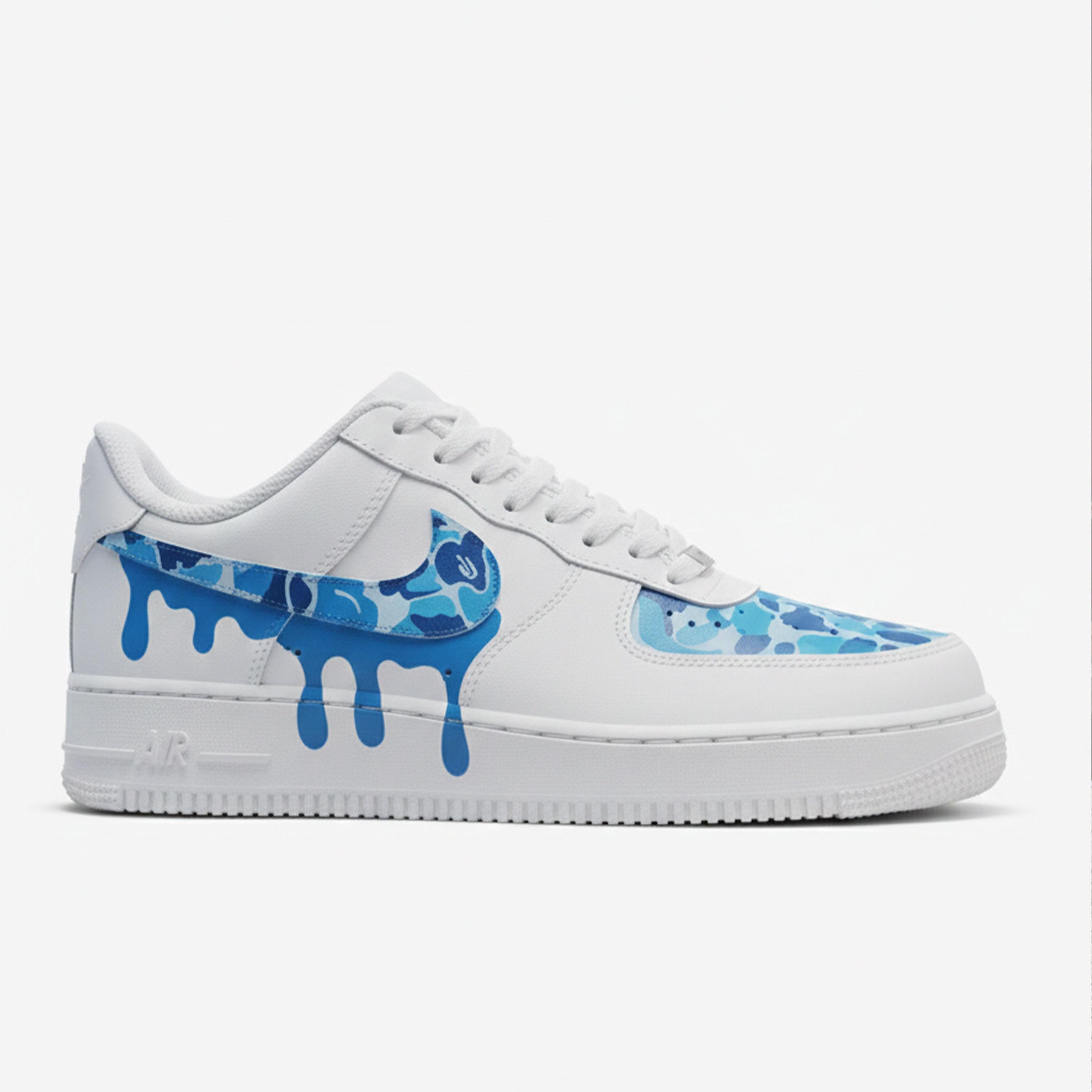 Hand Painted Blue Camo Drip Sneakers, Custom AF1, Sneakerhead Gift - Etsy