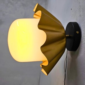 Brass Wall Sconce Globe Lamp with Fluted Shade – Handmade Wall Light for Bedroom, Hallway
