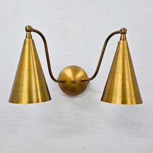 2  Light brass Wall Sconce Light | Aged Brass Well Sconce Light | Mid Century Modern Antique Brass Wall Sconce
