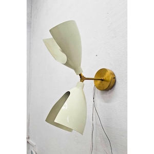 2  Light Adjustable brass Wall Cut Sconce Light | Aged Brass Well Sconce Light | Mid Century Antique Brass Wall Sconce