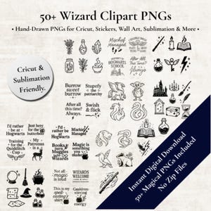 Wizard Line Art Clipart Bundle: Magical Graphics for Cricut (PNG Digital Set