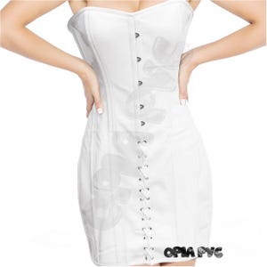 Gothic PVC Corset Dress | Lace-Up Shiny White Vinyl Corset | Steel-Boned Waist Trainer | Wet Look Glossy Party Dress | Heavy Duty Club-wear