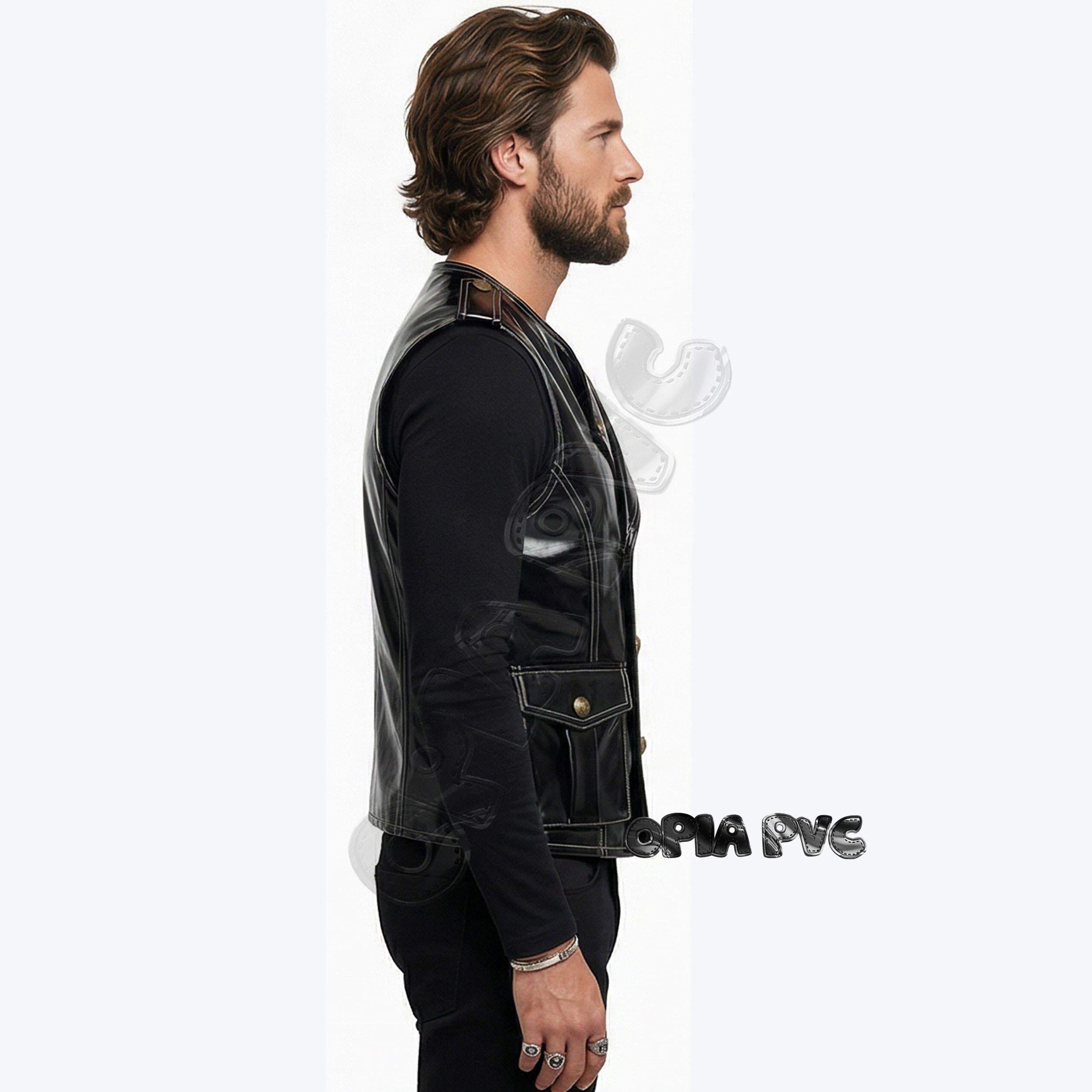 Men's Glossy Leather Vest – Sleeveless Cycling Waistcoat With Asymmetrical Zipper For Club Party Costumes