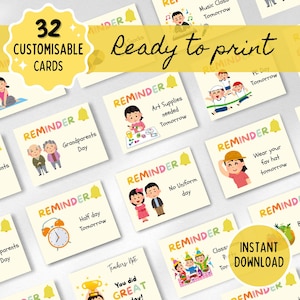 Printable Teacher Reminder Notes for Parents, Cute Editable Classroom Note Templates, School Reminder Cards, Preschool Printable