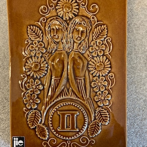 Vintage JIE Gantofta ścienna tablica, znak zodiaku „Bliźnięta”, projekt Aimo Nietosvouri, ręcznie robiony