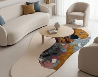 Alfombra irregular hecha a mano, diseño abstracto moderno.