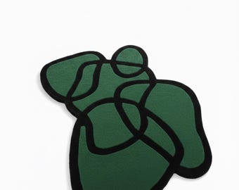 Abstract Green Wool Area Rug: Modern Organic Black Outline