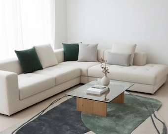 Alfombra bohemia irregular hecha a mano: lana afelpada, decoración abstracta moderna